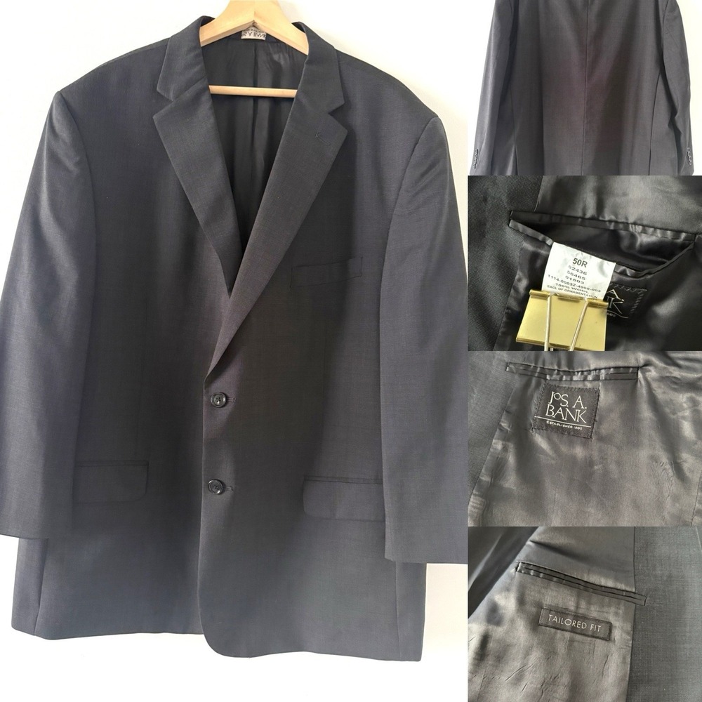 Jos A Bank 100% Wool Texured Dark Gray Tailored Fit Blazer Sport‎ Jacket 50R
